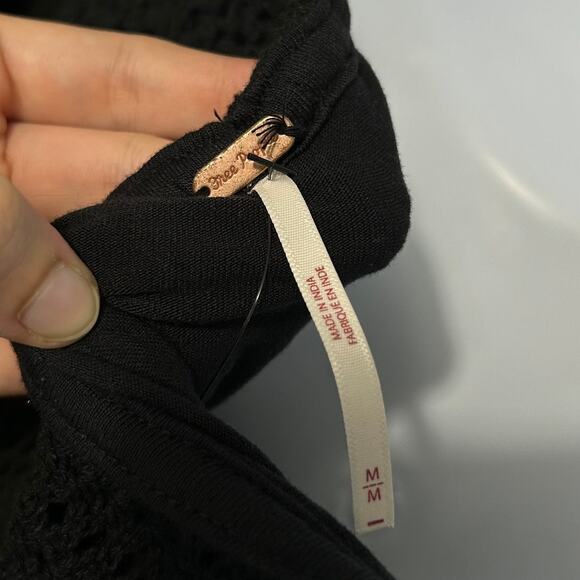 Free People Crochet Knit Sleeveless Maxi Dress NWT Women's Sz M Black Boho Lined - Picture 4 of 8